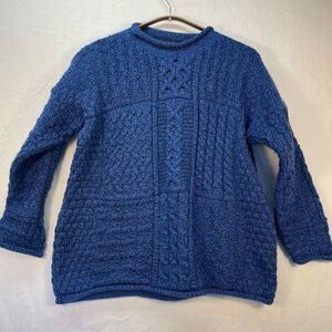 Carriage Donn Blue Merino Wool Cable Knit Fisherman Pullover Sweater Size XL